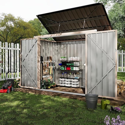 Outdoor Trash Can Storage 2 Binsgarbage Bin Storage Shed, 3x6 FT Garbage Bin Storage Shed with Chain Lid, Metal Outdoor Storage for Garden, Backyard, Lawn and Patio