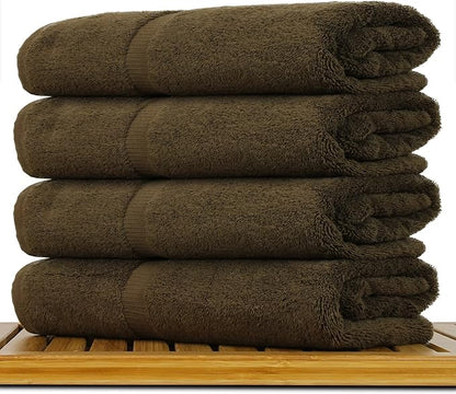 Luxury Hotel & Spa Collection Highly Absorbent, Quick Dry 100% Turkish Cotton 700 GSM, Eco Friendly Towel, for Bathroom Dobby Border Soft Bath Towel Set 27 X 54 -Cocoa, Bath Towels - Set of 4