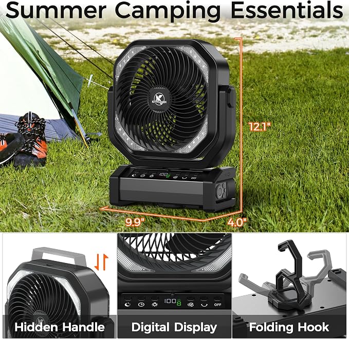 Camping Fan with Light - 20000mAh Rechargeable Battery Fan