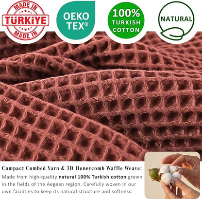 PÜSKÜL Natural 100% Turkish Cotton Waffle Bath Towels Set of 2-Piece | 32x63 inch Extra Large Absorbent Quick-Dry Lightweight Spa Towel | Decorative Guest Towel (Red Brick Bath Towels - Pack of 2)
