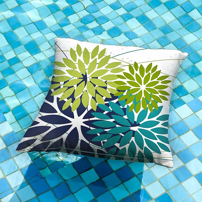 DFXSZ Outdoor Pillow Covers 18x18 Inch Set of 2 Dark and Light Green Flower Decorative Waterproof Summer Outdoor Pillow Covers Valentines Pillow Covers for Patio Funiture Garden Couch 168K18
