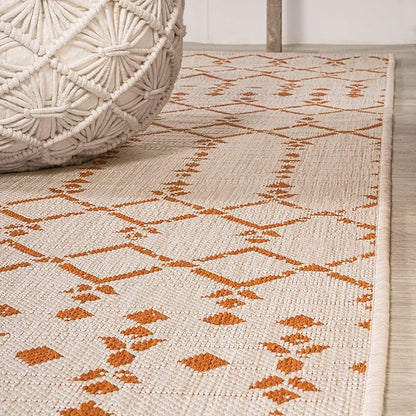 JONATHAN Y Moroccan Geometric Indoor Outdoor Area Rug 8X10 Cream/Orange, Ourika Textured Weave for Backyard, Patio, Porch, Easy-Cleaning, High Traffic, Pet-Friendly, Non-Shedding (SMB108O-8)