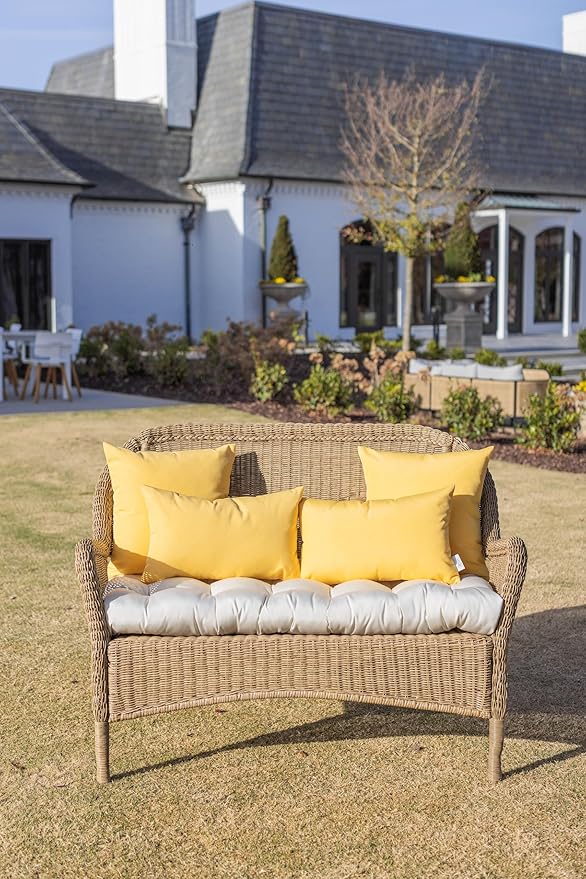 RSH DECOR: Sunbrella Square Throw Pillows Set of 4 | 20" x 20" | Water and Fade-Resistant Performance Fabric | Outdoor Pillow Covers with Down-Alternative Inserts | Canvas Buttercup Yellow