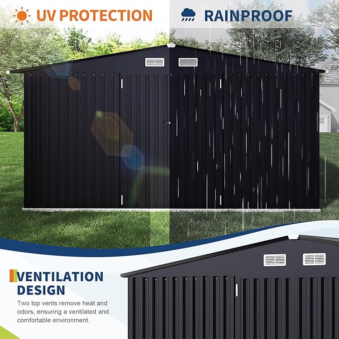 8x10 FT Metal Storage Sheds Outdoor with Floor, Metal Yard Sheds Garden Shed Kit, MetalTool Shed with Lockable Door, Metals UtilitySheds Buildings with Air Vent for Backyard Garden Patio Lawn