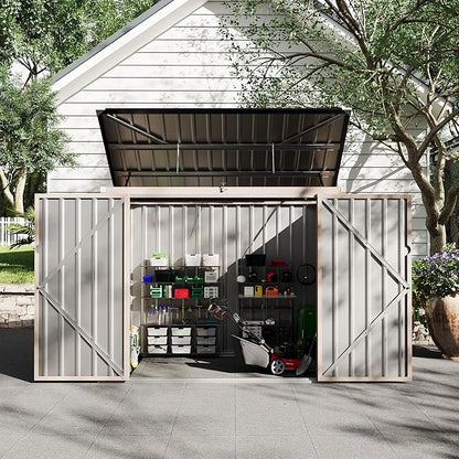 Outdoor Trash Can Storage 2 Binsgarbage Bin Storage Shed, 3x6 FT Garbage Bin Storage Shed with Chain Lid, Metal Outdoor Storage for Garden, Backyard, Lawn and Patio