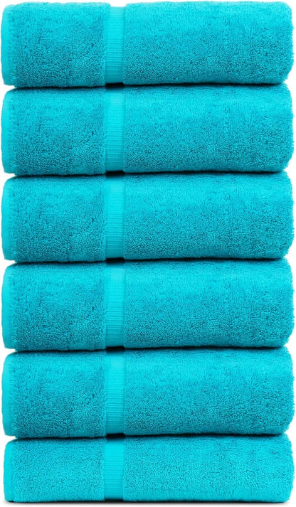 Luxury Hotel & Spa Collection, Quick Dry 100% Turkish Cotton 700 GSM, Eco Friendly Towel, for Bathroom, Gymand Kitchen Dobby Border Soft Hand Towel Set 16 X 30, Aqua Blue, Hand Towels - Set of 6