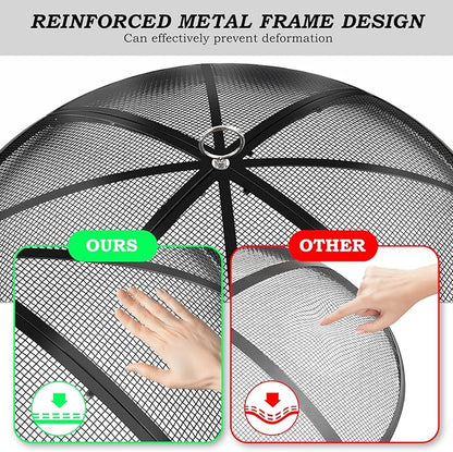 Fire Pit Spark Screen, 27 Inch Diameter Fire Pit Screen with Handle & Poker,Heavy Duty Metal Mesh Fire Pit Screen,Fire Pit Lid for Outdoor/Beach/RV Camping/Backyard