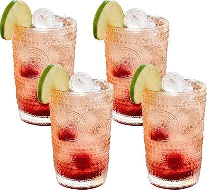Kate Aspen Hobnail Beaded Floral Rose Gold Drinking Glasses Set of 6,(13 oz) Vintage Glassware Cocktail Glass Set,Juice Glass,Water Cups Great Hostess Gift & Gift for New Home Owners(Pack of 4)