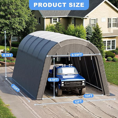 Carport 12x20 ft Heavy Duty w/Translucent Roof, All-Season Waterproof UV Protected Outdoor Car Ports w/Reinforced Metal Frame Ventilated Doors,Portable Garage Car Shelter for Boat Truck Yacht