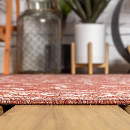 JONATHAN Y SMB106B-8R Charleston Vintage Filigree Textured Weave Red/Beige 8' Round Indoor/Outdoor Area Rug, Pet Friendly, Non-Shedding, Stain Resistant, Easy-Cleaning for Backyard, Patio, Porch