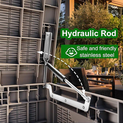 100 Gallon Outdoor Storage Box Waterproof, UV Resistant Resin Deck Box with Hydraulic Rod, Reinforced Stability for Patio, Garden, Rattan Gray