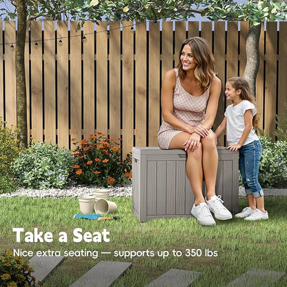 Outdoor Storage Box, 50 Gallon Waterproof Resin Deck Box, Storage Bin for Package Delivery, Patio Furniture Cushion, Garden Tools, Pool Accessories, Weatherproof and UV Resistant, Grey