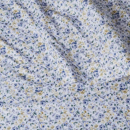 Amazon Basics Lightweight Super Soft Easy Care Microfiber 4 Piece Bed Sheet Set With 14-inch Deep Pockets, Full, Blue Floral,Printed