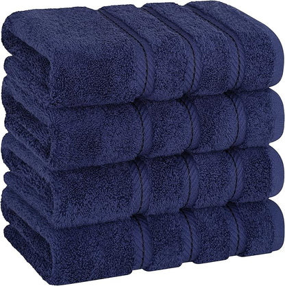 American Soft Linen Luxury Hand Towels for Bathroom, 600 GSM 100% Cotton Turkish 4 Piece Hand Towel Set, 600 GSM Hand Face Towels for Kitchen, Navy Blue Hand Towels