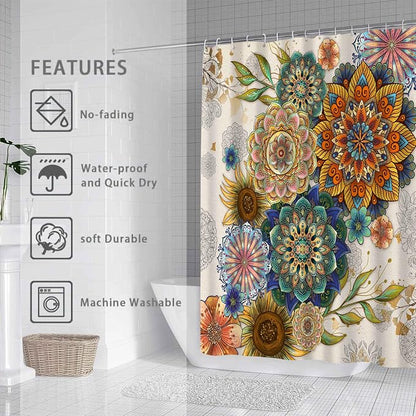 Mid Century Abstract Boho Aesthetic Shower Curtain Set, Green Nature Leaf Sun Modern Minimalist Home Bathroom Curtain Decor with 12 Hooks 72 Inch Wide * 84 Inch High