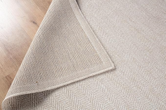 CAMILSON Easy Jute Rug 5x7, Indoor Outdoor Off-White Color Fiber Area Rugs for Living Room Patio and Kitchen Rug Herringbone Seagrass Woven Design Easy-Cleaning Washable Outside Carpet Alfombras 5 x 7