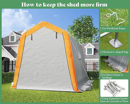 AMERLIFE 6x8x6.6 FT Heavy Duty Portable Shed Storage Shelter, Outdoor Storage Shed with 2 Waterproof Windows & Roll-Up Zipper Door, Carport for Motorcycle, Bike, Gray