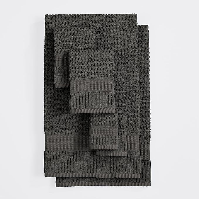 NY Loft 100% Cotton Towel Set 6 Piece | Super Soft & Absorbent Quick-Dry 2 Bath Towels 2 Hand Towels and 2 Washcloths |Textured and Durable Cotton | Trinity Collection (6 Piece Set, Dark Grey)