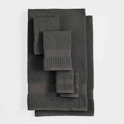 NY Loft 100% Cotton Towel Set 6 Piece | Super Soft & Absorbent Quick-Dry 2 Bath Towels 2 Hand Towels and 2 Washcloths |Textured and Durable Cotton | Trinity Collection (6 Piece Set, Dark Grey)