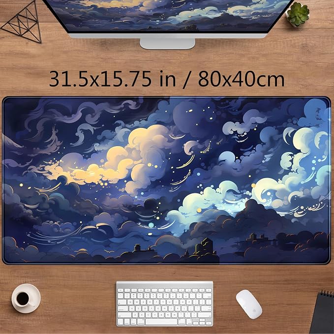 Blue Clouds Desk Mat Large XXL Gaming Mouse Pad Non-Slip Rubber Base Mousepad
