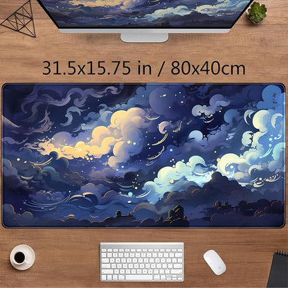 Blue Clouds Desk Mat Large XXL Gaming Mouse Pad Non-Slip Rubber Base Mousepad