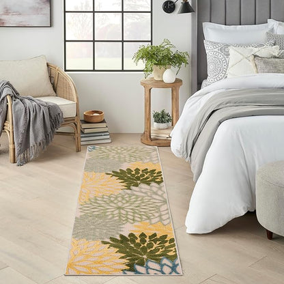 Nourison Home Aloha Indoor/Outdoor Green Multicolor 2' x 6' Area Rug, Easy Cleaning, Non-Shedding, Bed Room, Living Room, Dining Room, Backyard, Patio, Deck (2x6)