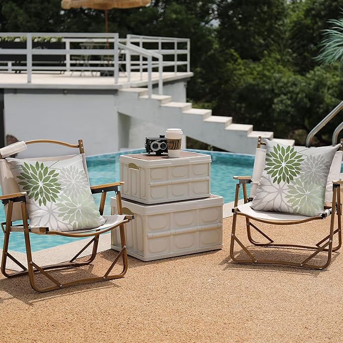 DFXSZ Outdoor Throw Pillow Covers 20x20 Inch Set of 2 Waterproof Spring Summer Geometric Elegant White Green Outdoor Pillow Covers for Patio Funiture Garden Couch 158D20