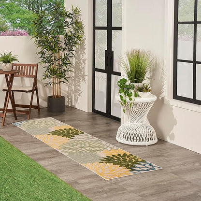 Nourison Home Aloha Indoor/Outdoor Green Multicolor 2' x 6' Area Rug, Easy Cleaning, Non-Shedding, Bed Room, Living Room, Dining Room, Backyard, Patio, Deck (2x6)