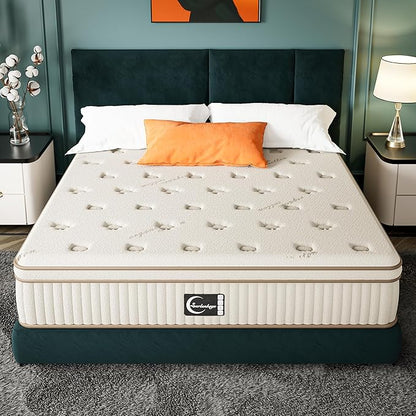 Gel Foam Innerspring Mattress - 14 Inch King Size Mattress for Back Pain Relief, Medium Firm with Reinforced Edge Support, Off-White