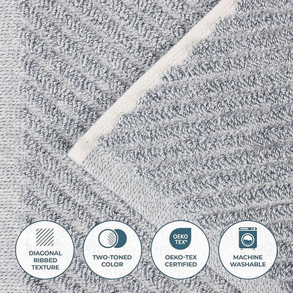 Superior Amelia Viscose Cotton Blend Medium Weight Towels, for Bathroom, Shower, Spa, Plush, Quick Dry, Ultra-Soft Towels, Bath Essentials, Ribbed Design, 9 Piece Assorted Towel Set, Denim Blue