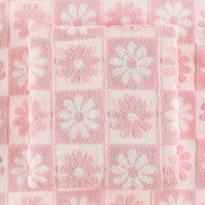 Quera 2 Pack Hand Towels Spring Summer Daisy Pink White Flower Checkered Bathroom Decorative Towels Set for Bath Kitchen Gift Guest Use 13.7'' x 29.5''