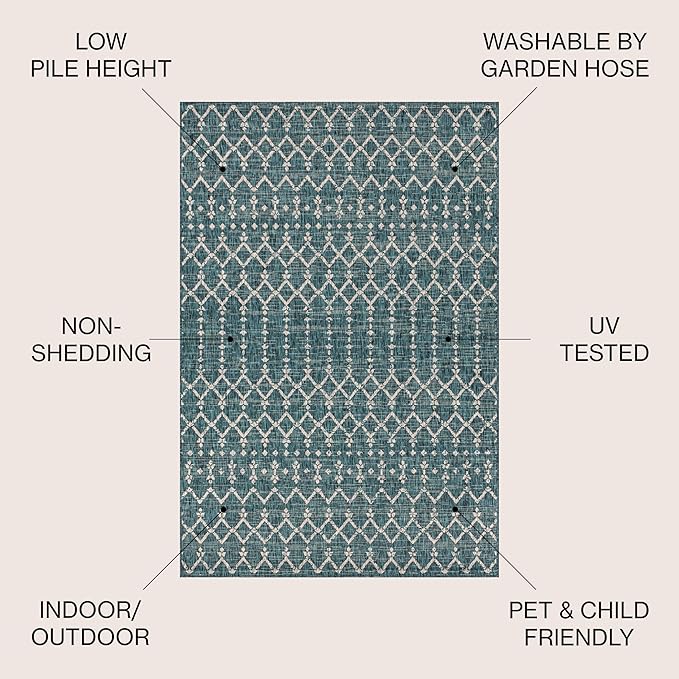 JONATHAN Y Moroccan Geometric Indoor Outdoor Area Rug 4X6 Teal/Gray, Ourika Textured Weave for Backyard, Patio, Porch, Easy-Cleaning, High Traffic, Pet-Friendly, Non-Shedding (SMB108C-4)