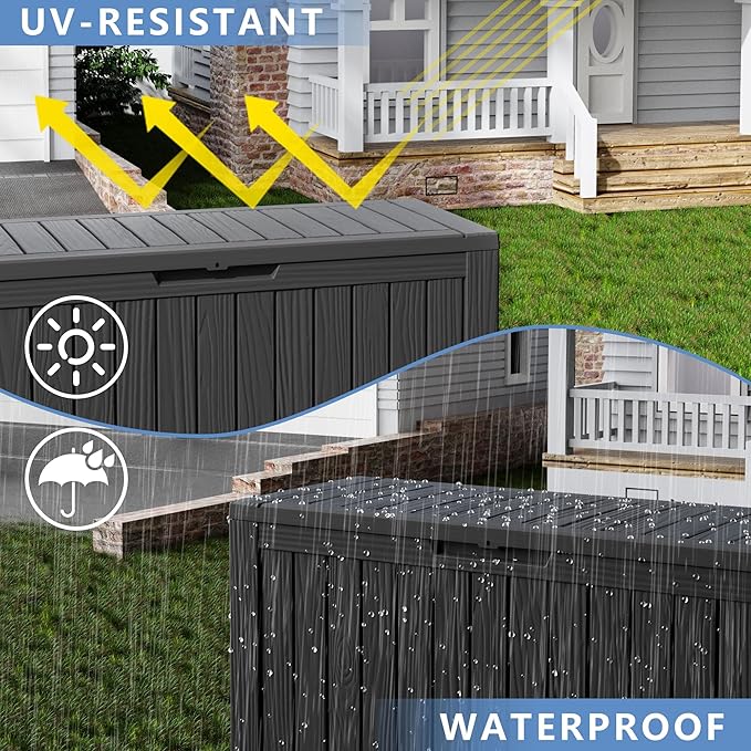 80 Gallon Resin Deck Box, Outdoor Waterproof Storage Containers, Lockable Patio Storage Box For Furniture, Gardening Storage With Lids (Brown)