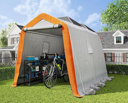 AMERLIFE 6x8x6.6 FT Heavy Duty Portable Shed Storage Shelter, Outdoor Storage Shed with 2 Waterproof Windows & Roll-Up Zipper Door, Carport for Motorcycle, Bike, Gray