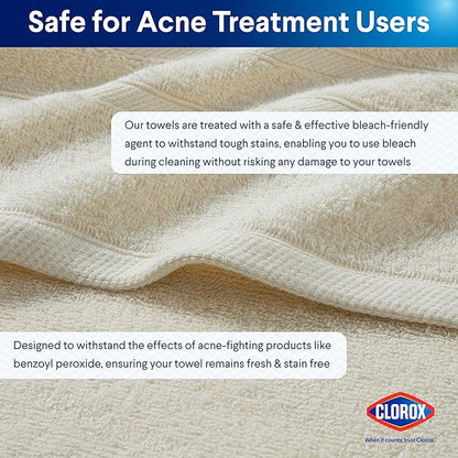 CLOROX Bleach Friendly Towel Set, Quick Dry 100% Cotton Highly Absorbent Lightweight, 2 Bath, 2 Hand, 2 Washcloth Towels Ideal for Everyday Use (6 Pack, Ivory)