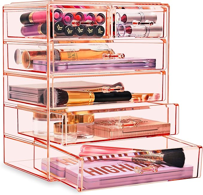 Sorbus Acrylic Makeup Organizer - Organization and Storage Case for Cosmetics Make Up & Jewelry - Big Clear Makeup Organizer for Vanity, Bathroom, College Dorm, Closet, Desk (4 Large, 2 Small Drawers)