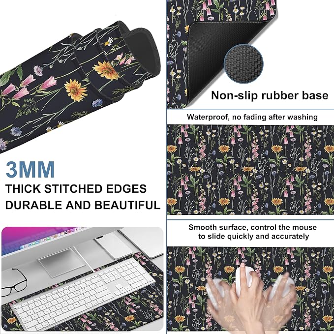 Large Mouse Pad Field Flowers Gaming Desk Pad Computer Keyboard Non-Slip