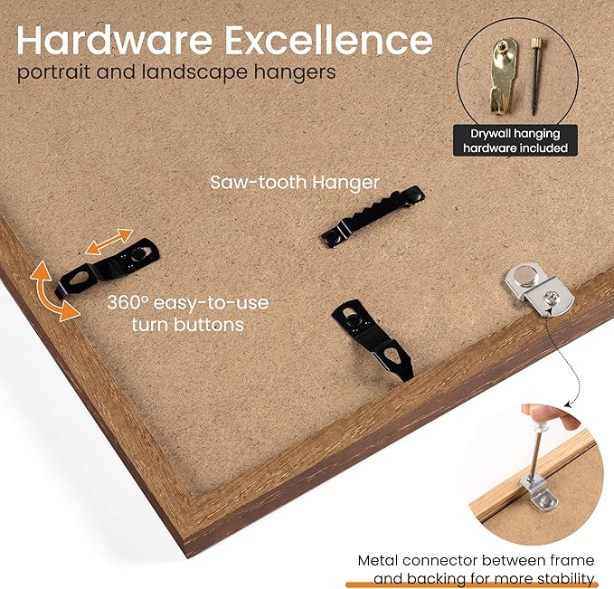 Axeman 24x28 Frame | Solid Oak Wood 24x28 Frame With Mat for 20x24 | 24x28 Picture Frame Wood Poster Frame | Tempered Glass and Hanging Hardware Included Home Wall Decor Art Hanging Frame | Walnut