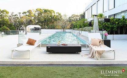 Elementi+ | Valencia Gas Fire Pit | Cast Concrete Body & Marble Porcelain Top | 62" Rectangular Fire Table | Electronic Ignition | Canvas Cover, Fire Glass & Burner Lid Included | Black | Propane Gas