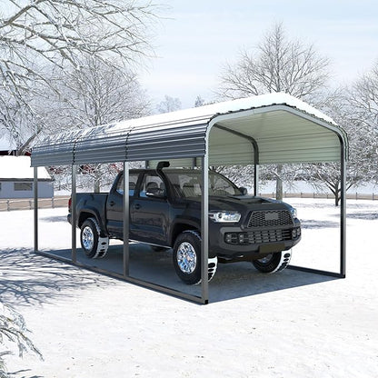 MUPATER Outdoor Carport Canopy 10' x 15', Metal Carport Tent Heavy Duty, Garage Car Shelter Shade with Metal Roof, Frame and Bolts for Car, Truck and Boat, Grey