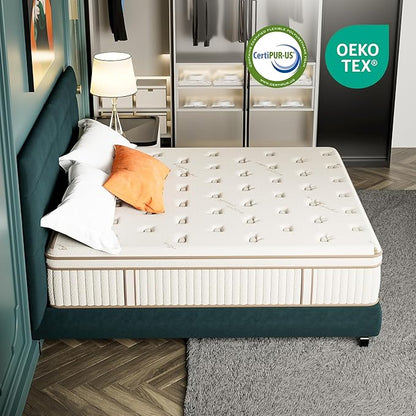 Gel Foam Innerspring Mattress - 14 Inch King Size Mattress for Back Pain Relief, Medium Firm with Reinforced Edge Support, Off-White