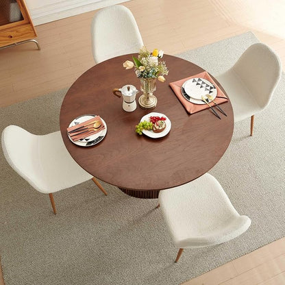 Dining Table Set for 4, Mid Century Modern 47 Inch Wooden Round Dining Table Set, Space Saving (Table + 4 White Chairs)