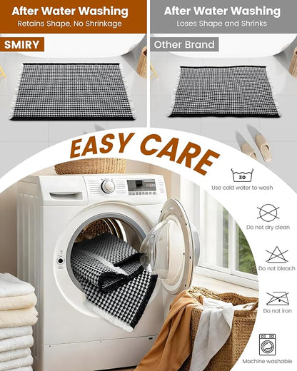 Smiry Waffle Bath Mat 30x18, Extra Soft Absorbent Bathroom Rugs, Non Slip Machine Washable Quick Dry Bath Rugs for Bathroom Floor, Tub, Shower, Home Decor Accessories, Black & Cream