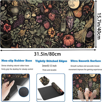 Desk Mat Botanical Witchery Mouse Pad Gaming Mat Dark Keyboard Mat, Long Mouse