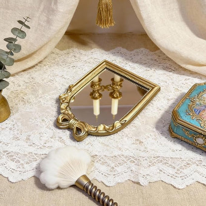 Vintage Carved Resin Desk Mirror - 8x6 Inch Decorative Vanity Mirror for Makeup, Dorm, Bedroom & Tabletop Deco (Bow Gold, 8" L x 6" W)