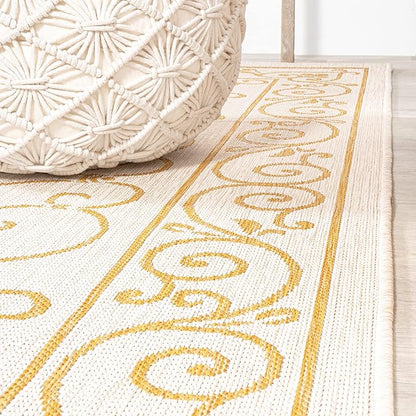 JONATHAN Y Vintage Filigree Indoor Outdoor Area Rug 5X8 Cream/Yellow, Charleston Textured Weave for Backyard, Patio, Porch, Easy-Cleaning, High Traffic, Pet-Friendly, Non-Shedding (SMB106M-5)