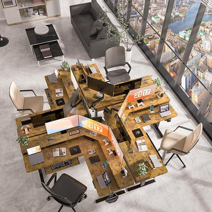63 x 55 inch L Shaped Standing Desk with 4 Drawers & USB Charging Port, Electric Adjustable Height Corner Stand Up Desk with Keyboard Tray, Rustic Brown
