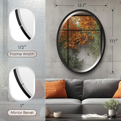 OVALCREST - Oval Wooden Beveled Wall Mirror for Home Decor, Bathroom, Vanity, Bedroom, Living Room, Hallway - London Style (Matte Black) 17.1 x 13.1