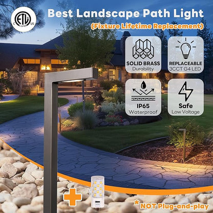 Low Voltage Landscape Lighting Brass, 12v Pathway Lights Waterproof, Hard Wired Path Light Outdoor, Mushroom-top ‎Classic Bronze for Exterior Area Patio House with G4 Bulb (6 Pack)