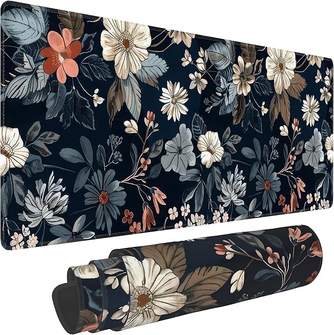 Dark Flower Large Mouse Pad, Gaming Keyboard Desk Pad, Extended Mouse Mat